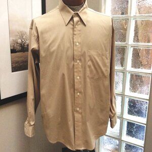 HATHAWAY Men's Shirt Size 17 1/2 L, Cotton Poly Long Sleeve Gold